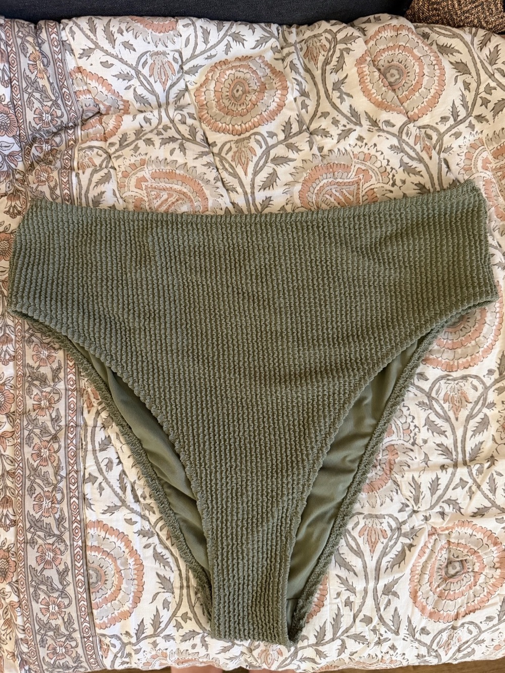 aerie High Waist Olive Green Ribbed Bikini Bottoms